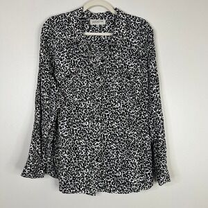 Jones New York Animal Print Plus Size Button Down Loose Flowy Blouse Top Sz 3X